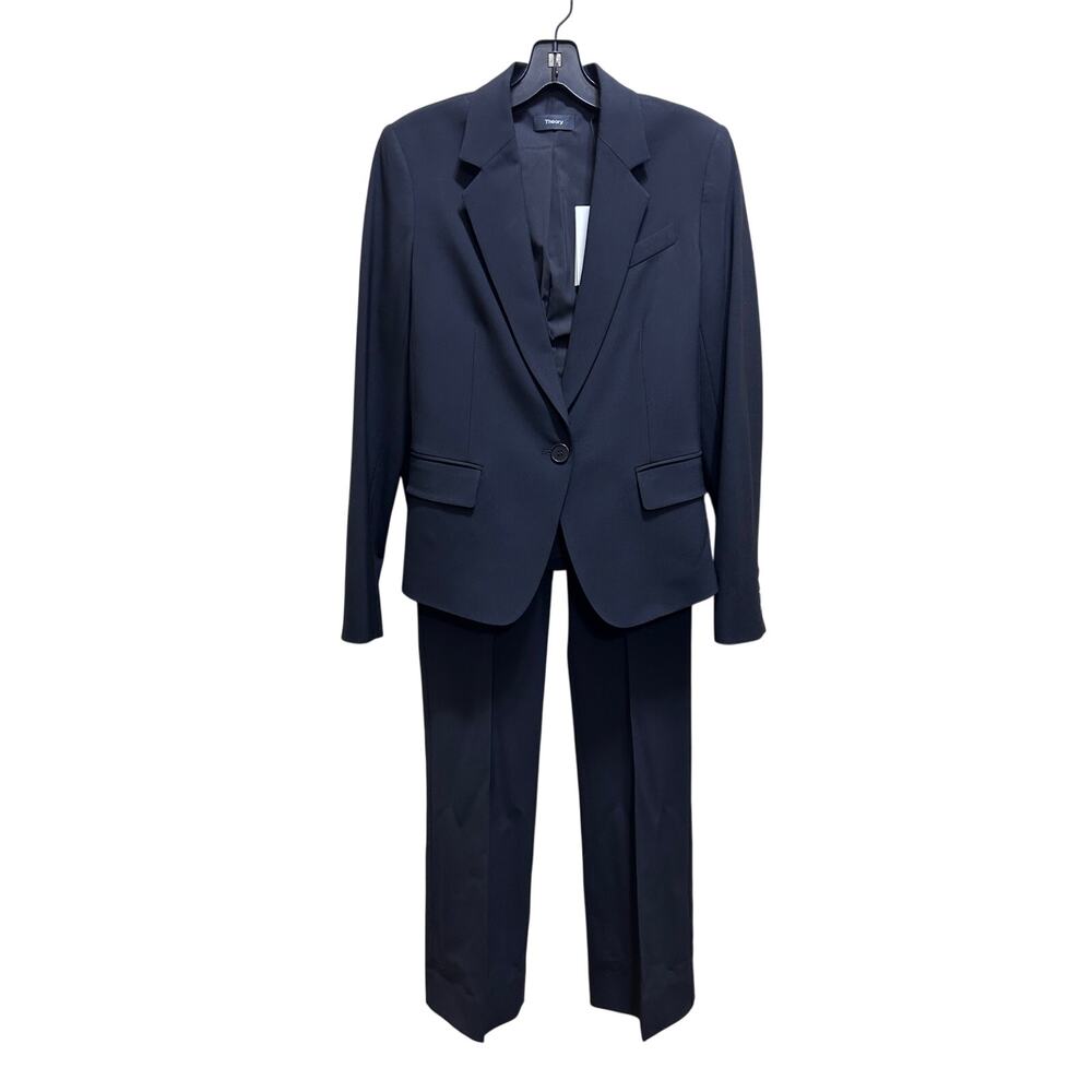 Theory Gabe N Black Virgin Wool Blazer & Pants Suit Set Size 2 Office Twee Siren - Picture 2 of 10
